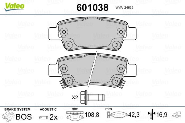 Brake Pad Set, disc brake - 601038 VALEO