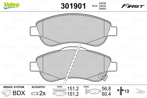 Brake Pad Set, disc brake - 301901 VALEO
