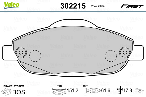Kit pastiglie freno, Freno a disco - 302215 VALEO