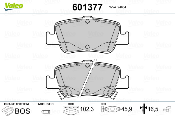 Kit pastiglie freno, Freno a disco - 601377 VALEO