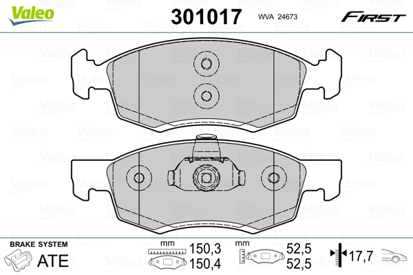 Brake Pad Set, disc brake - 301017 VALEO