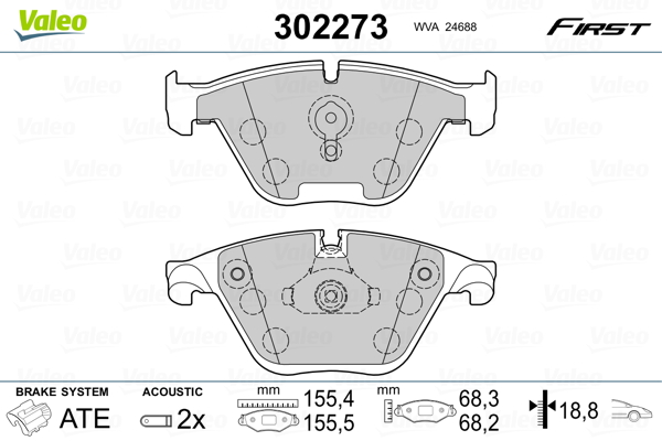 Комплект тормозных колодок, дисковый тормоз - 302273 VALEO