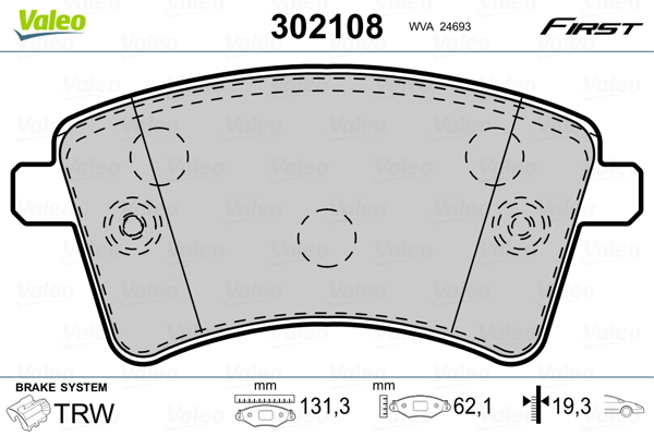 Brake Pad Set, disc brake - 302108 VALEO