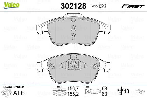 Brake Pad Set, disc brake - 302128 VALEO