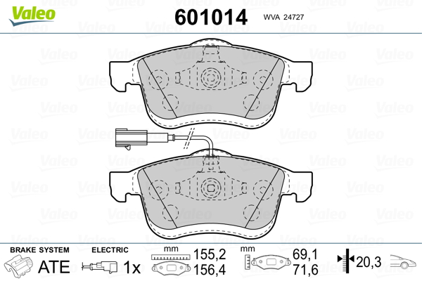 Kit pastiglie freno, Freno a disco - 601014 VALEO