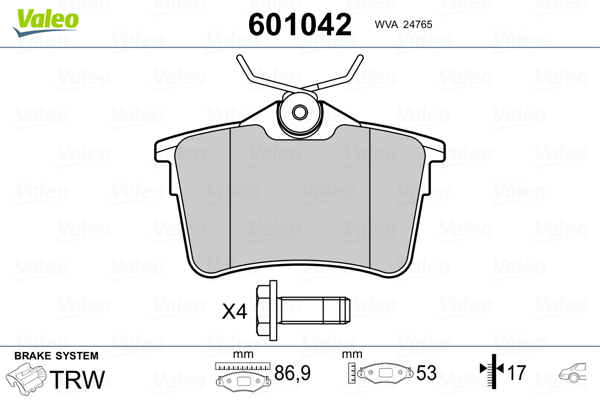 Brake Pad Set, disc brake - 601042 VALEO