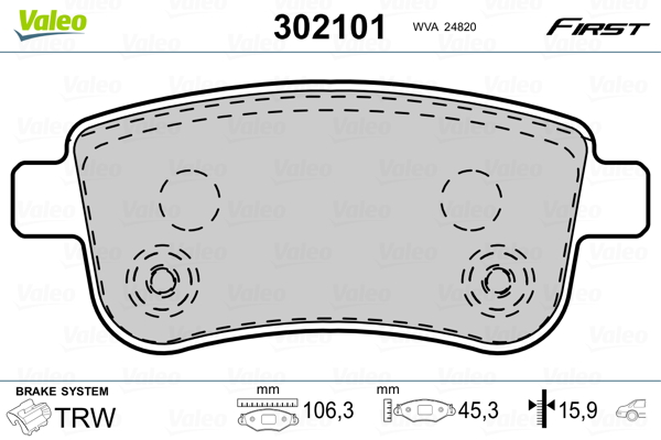 Brake Pad Set, disc brake - 302101 VALEO