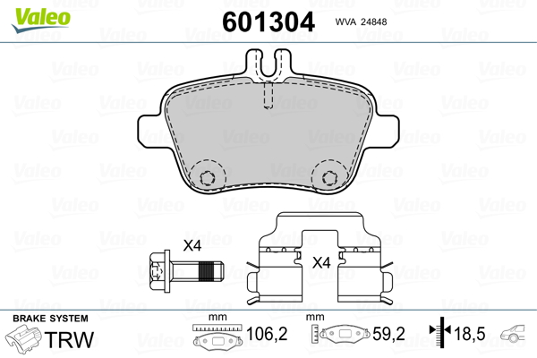 Kit pastiglie freno, Freno a disco - 601304 VALEO