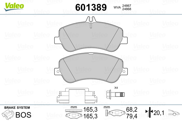 Kit pastiglie freno, Freno a disco - 601389 VALEO