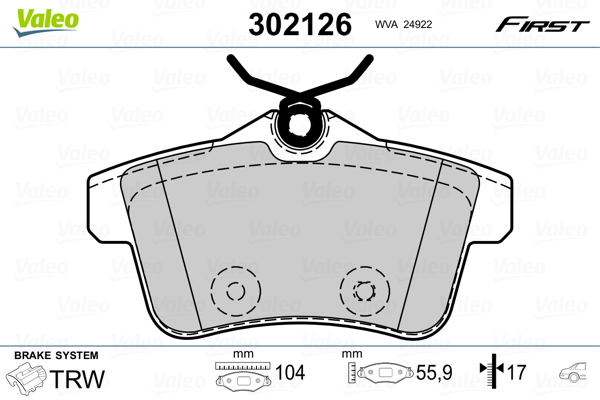 Brake Pad Set, disc brake - 302126 VALEO