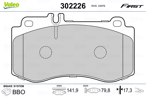 Kit pastiglie freno, Freno a disco - 302226 VALEO