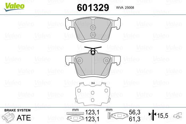 Kit pastiglie freno, Freno a disco - 601329 VALEO