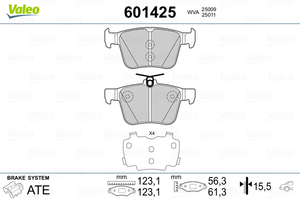 Kit pastiglie freno, Freno a disco - 601425 VALEO