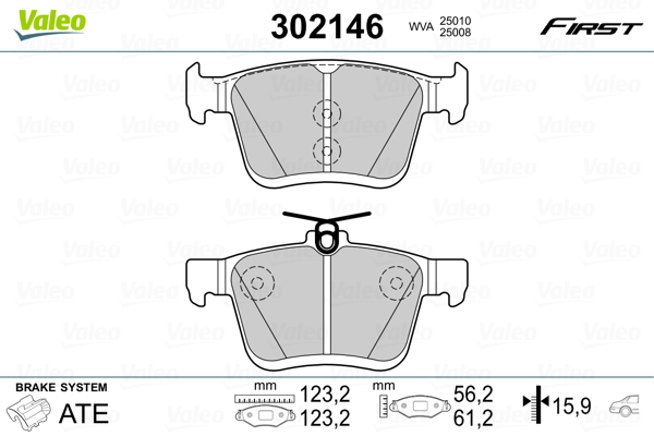 Kit pastiglie freno, Freno a disco - 302146 VALEO