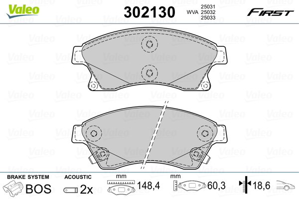 Kit pastiglie freno, Freno a disco - 302130 VALEO