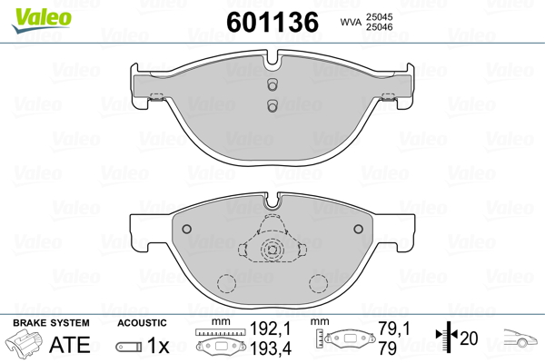 Kit pastiglie freno, Freno a disco - 601136 VALEO