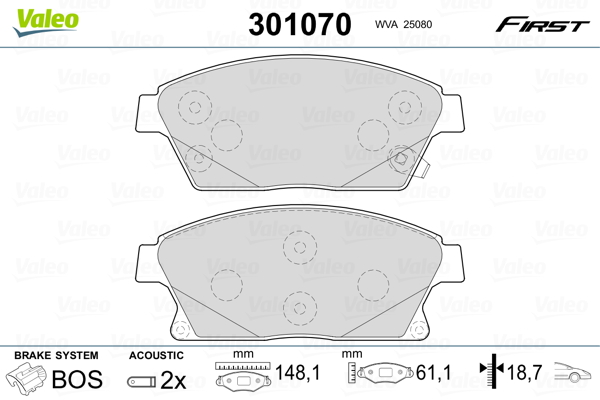 Kit pastiglie freno, Freno a disco - 301070 VALEO