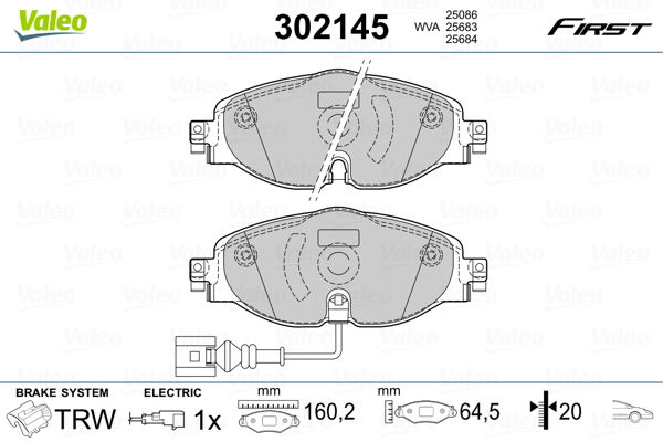 Комплект тормозных колодок, дисковый тормоз - 302145 VALEO