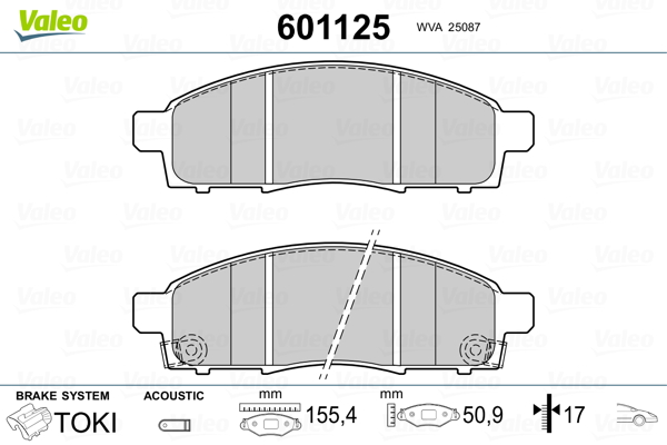 Kit pastiglie freno, Freno a disco - 601125 VALEO