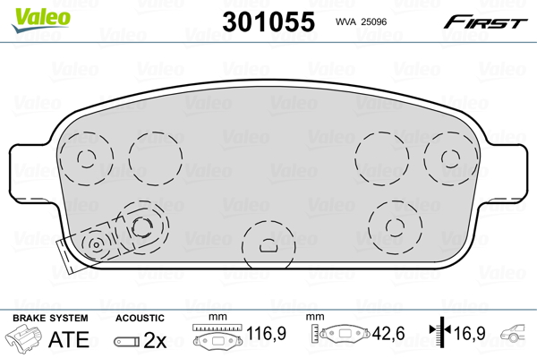 Brake Pad Set, disc brake - 301055 VALEO