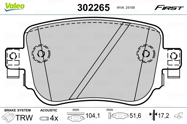 Kit pastiglie freno, Freno a disco - 302265 VALEO