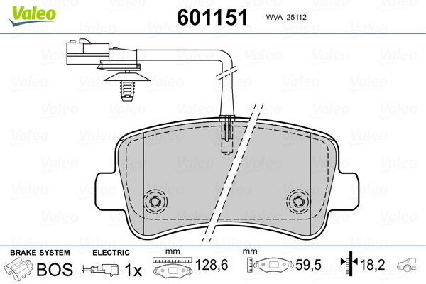 Kit pastiglie freno, Freno a disco - 601151 VALEO
