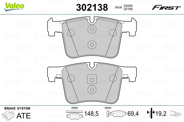 Kit pastiglie freno, Freno a disco - 302138 VALEO