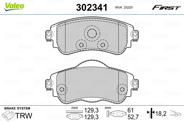 Комплект тормозных колодок, дисковый тормоз - 302341 VALEO