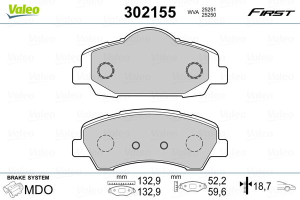 Brake Pad Set, disc brake - 302155 VALEO