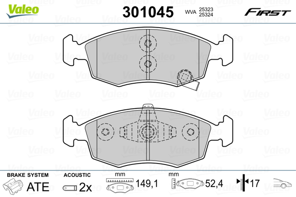 Brake Pad Set, disc brake - 301045 VALEO