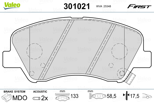 Kit pastiglie freno, Freno a disco - 301021 VALEO