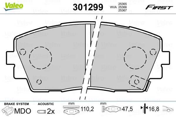 Kit pastiglie freno, Freno a disco - 301299 VALEO