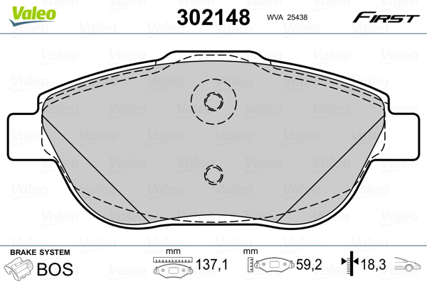 Комплект тормозных колодок, дисковый тормоз - 302148 VALEO