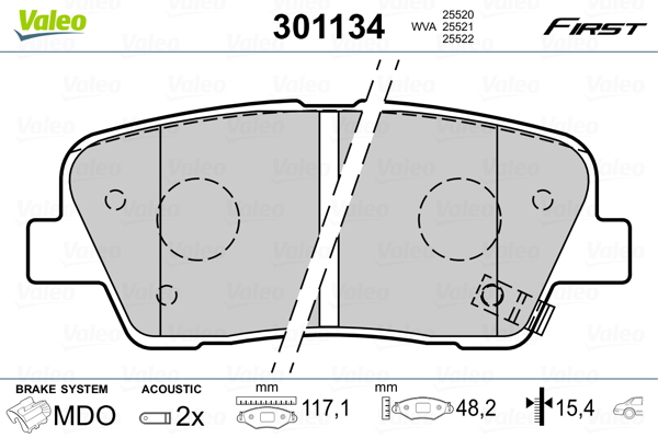 Brake Pad Set, disc brake - 301134 VALEO