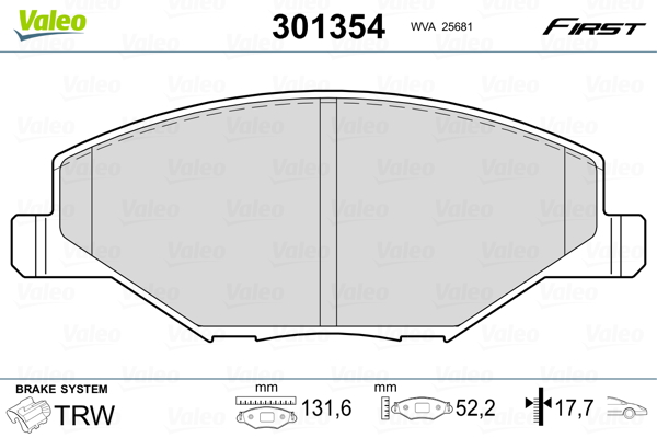 Kit pastiglie freno, Freno a disco - 301354 VALEO