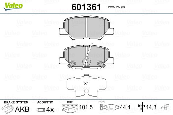Kit pastiglie freno, Freno a disco - 601361 VALEO