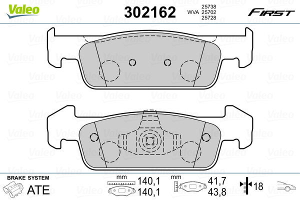 Kit pastiglie freno, Freno a disco - 302162 VALEO