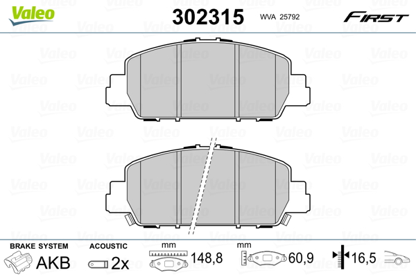 Kit pastiglie freno, Freno a disco - 302315 VALEO
