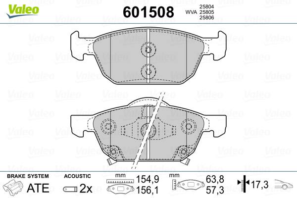 Комплект тормозных колодок, дисковый тормоз - 601508 VALEO