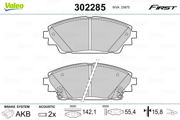 Kit pastiglie freno, Freno a disco - 302285 VALEO