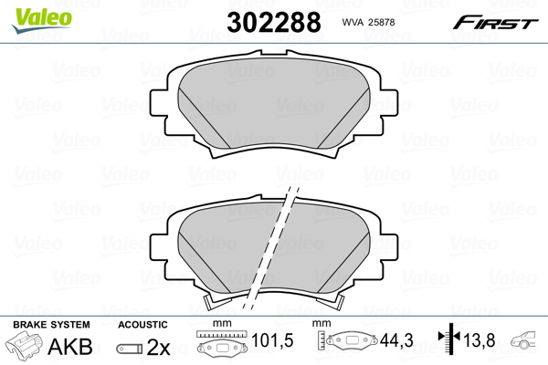 Kit pastiglie freno, Freno a disco - 302288 VALEO