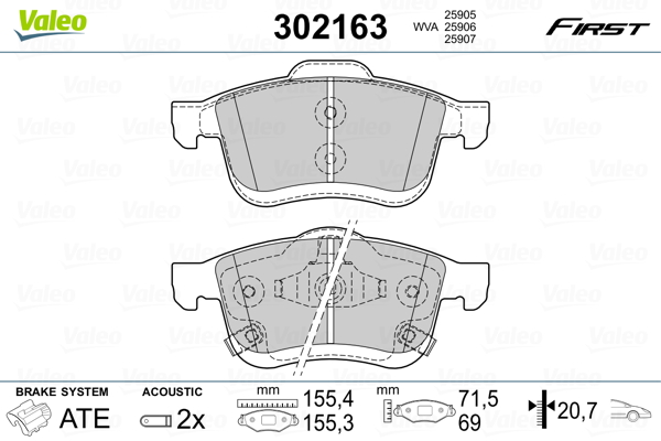 Kit pastiglie freno, Freno a disco - 302163 VALEO