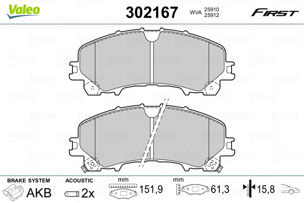 Brake Pad Set, disc brake - 302167 VALEO