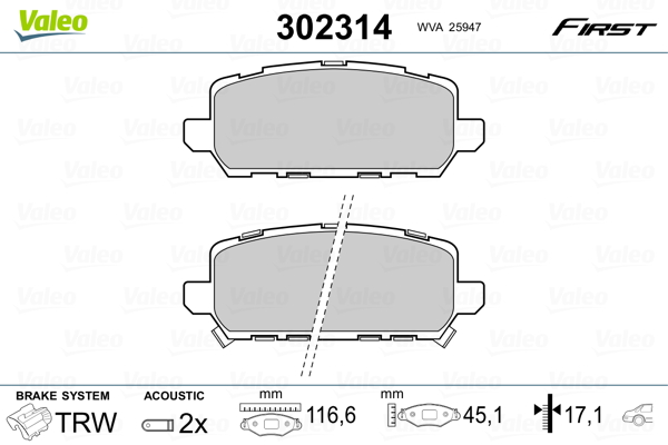 Kit pastiglie freno, Freno a disco - 302314 VALEO
