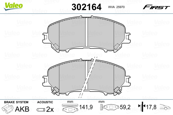 Kit pastiglie freno, Freno a disco - 302164 VALEO