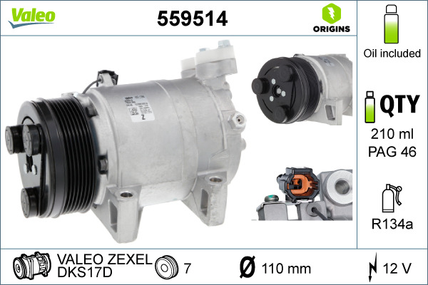 Compressor, air conditioning - 559514 VALEO