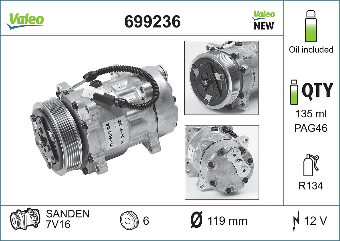 Compressore, Climatizzatore - 699236 VALEO