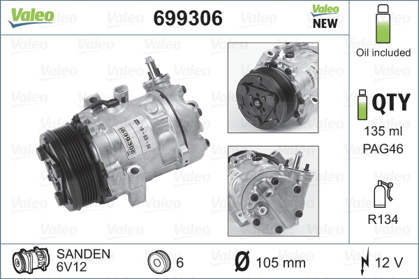 Compressor, air conditioning - 699306 VALEO