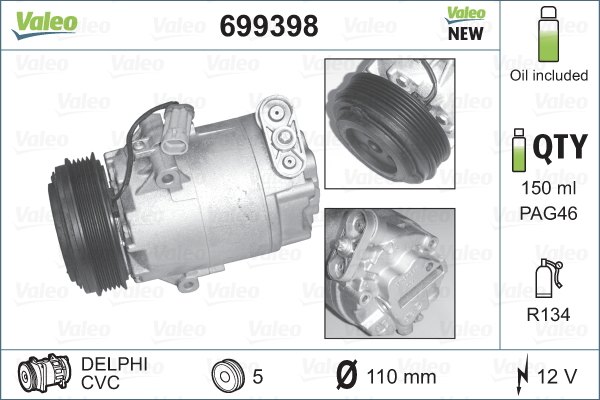 Compressor, air conditioning - 699398 VALEO