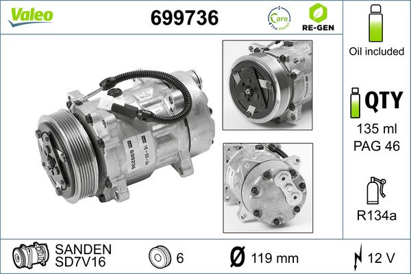 Compressore, Climatizzatore - 699736 VALEO